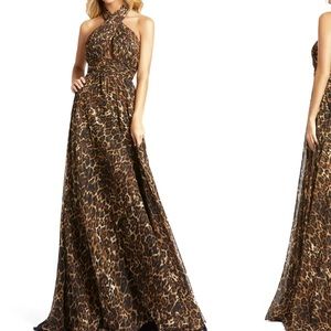 New!!!! Mac Duggal Halter Leopard Dress Formal Gown